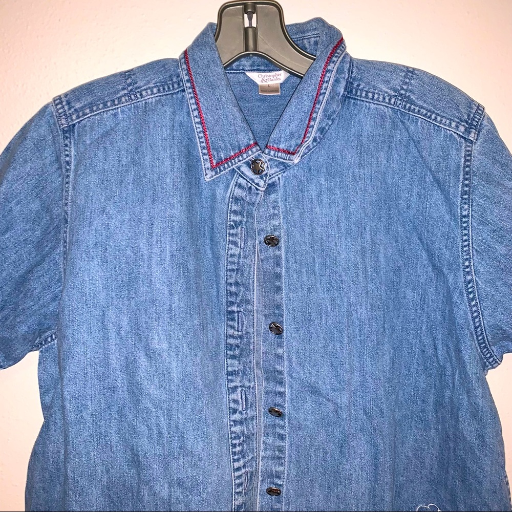 Christopher & Banks Large Cotton Denim Look Embroidered Nautical Theme Shirt - Picture 5 of 11